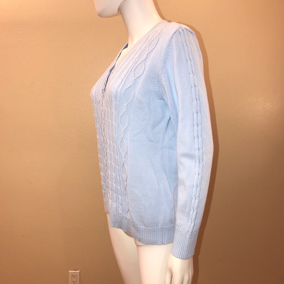 Karen Scott Knit Sweater Womens Size Medium Petite Blue Pullover V Neck Cotton - Picture 10 of 14